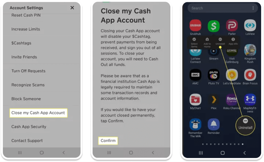 Deactivate the cash app account