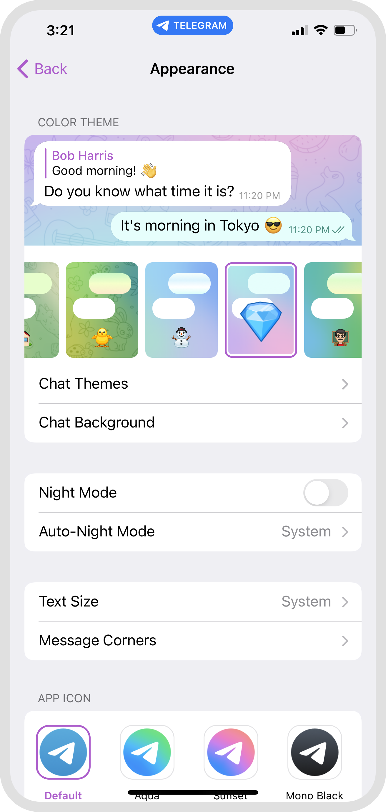 Custom appearance Telegram